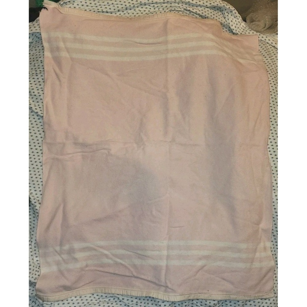 Babies Blanket Esmond Pink Wool Blend Receiving Crib Infant Baby Pink White Stri